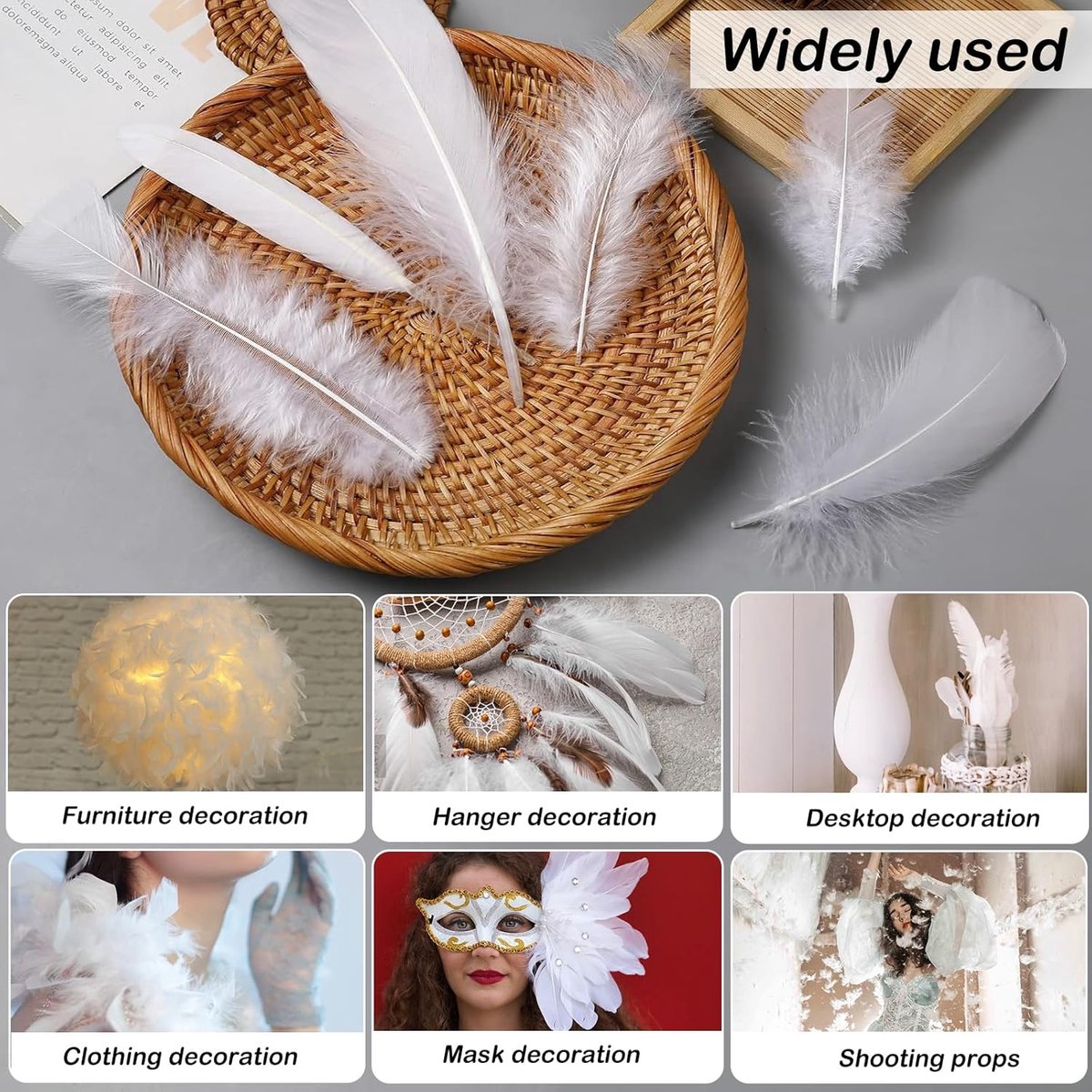 500 stuks witte veren om te knutselen, 8-12 cm, natuurlijke veren, witte veren, decoratieve knutselveren voor doe-het-zelf oorbellen, bruiloft, dromenvanger, hoofdtooiveren, maskers, feestdecoratie