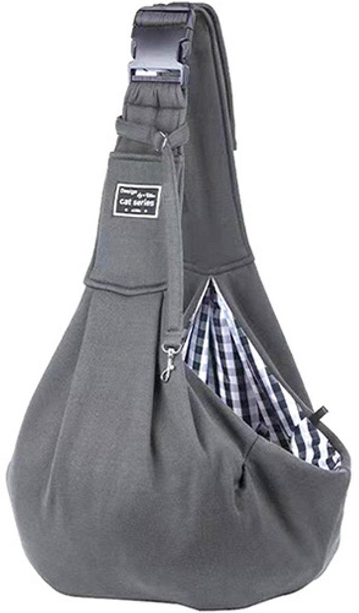 Verstelbare geruite draagtas voor kleine honden en katten DarkGrey