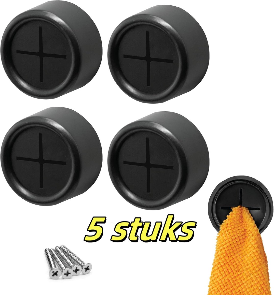 Handdoekhouder - 5 stuks - Handdoekhaakjes - Handdoekhaakjes Zelfklevend Zwart - Handdoekhaak - Handdoekhaakjes Zelfklevend Rond - Geschikt Voor keukenaccessoires, caravans en camperaccessoires, praktische gadgets voor woning en keuken