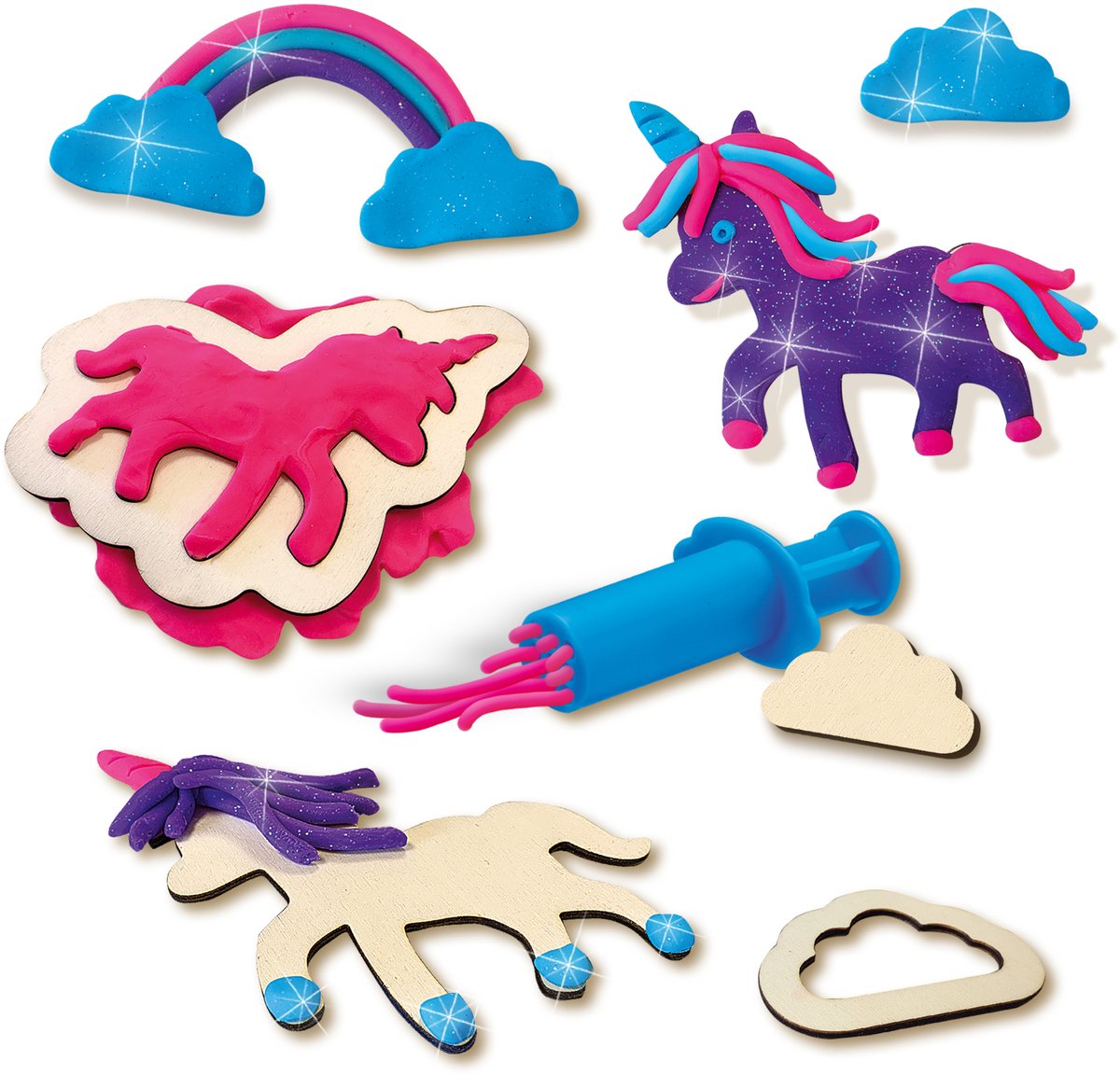 SES Creative Klei Set - Unicorns Neon Glitter met Kleispuit - Vanaf 3 Jaar - 3 x 90 g - Boetseerklei - Glutenvrij - Schoencadeautjes Sinterklaas — cadeau in Spellen & Speelgoed - foto 5