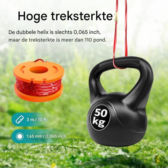 Tovbmup Vervangende spoelen voor grasmaaiersnoeren - 10 stuks - Geschikt voor alle Worx-grasmaaiers - 20 V - spoelen met een diameter van 1,65 mm en een lengte van 3 m - Bevat 8 pakketten grasmaaiersnoer en 2 pakketten doppen van Merkloos	 — afbeelding 2