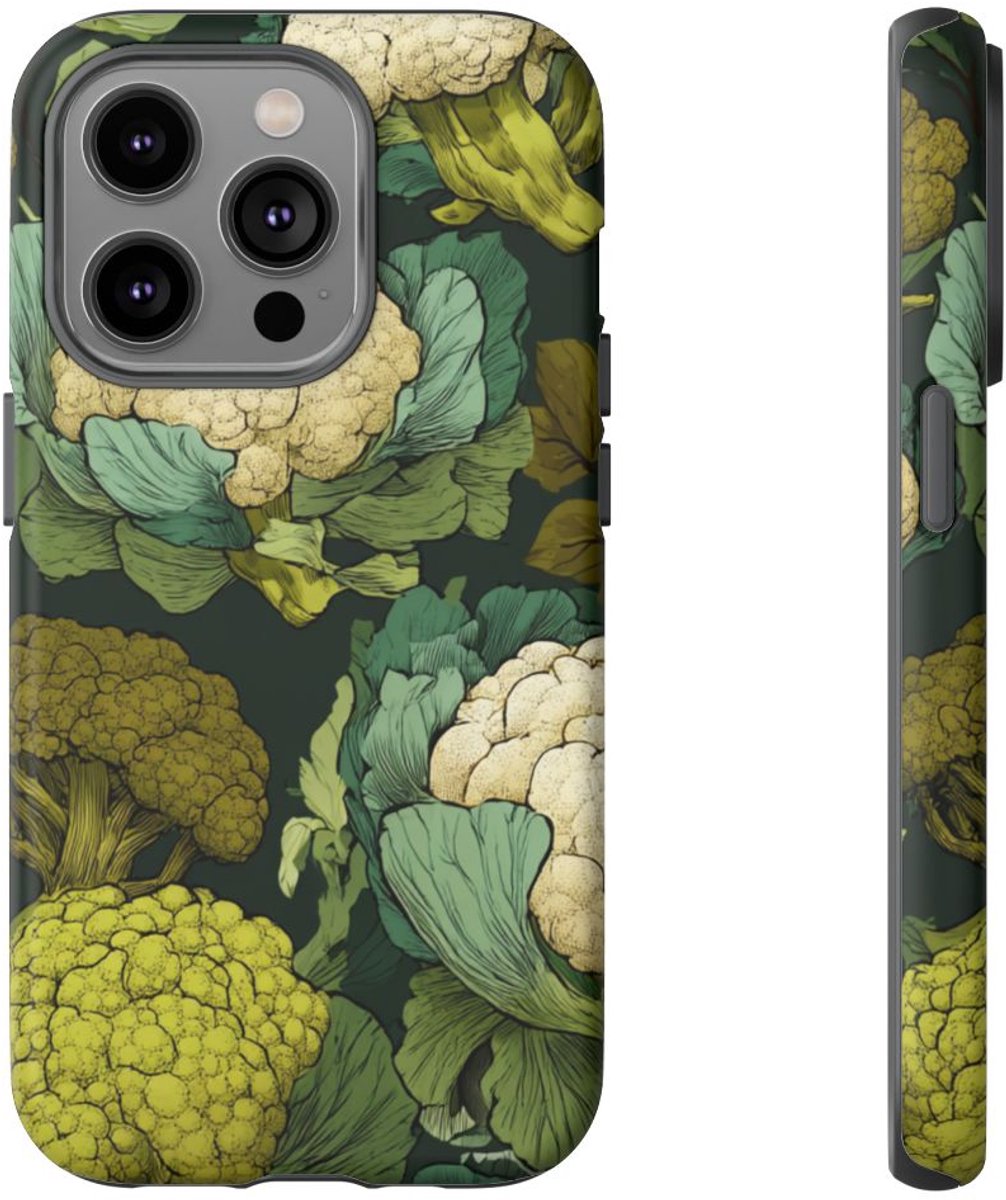 Handgetekend Broccoli- en Bloemkoolpatroon – Telefoonhoesje Geschikt voor iPhone 14 Pro