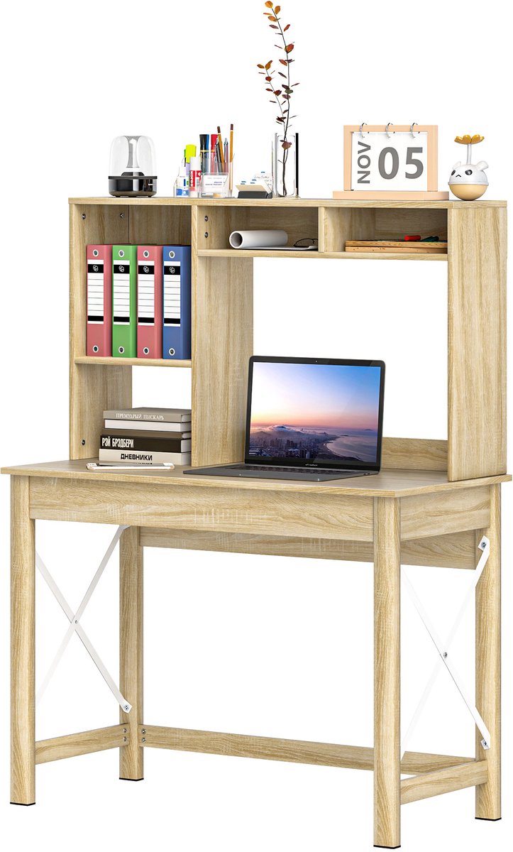 HOMCOM-Bureau met planken-spaanplaat-105x50x137,5cm-eiken