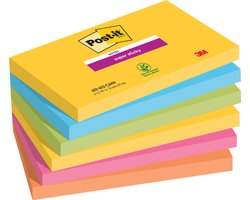 Post-it® Super Sticky Notes - Kleurenset Rio, Neon geel, Mediterraan blauw, Neon Groen, Fuchsia, Neon oranje - 6 blokken
