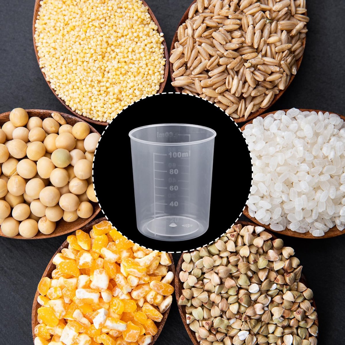 3Pcs Rice Measuring Cups for Rice Cooker - 100ml Transparent Plastic Washing Cup - Kitchen Dry and Liquid Ingredients Measuring thumbnail 2