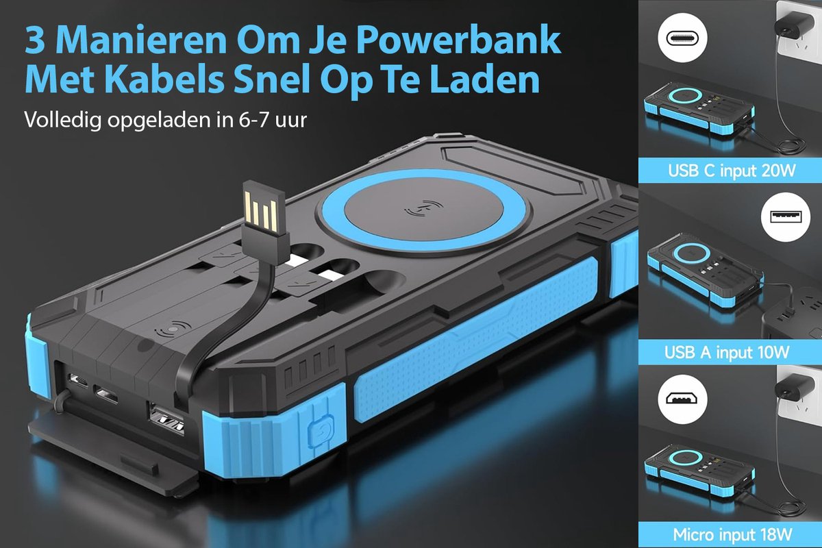 OOQE MultiCharge 4 Solar Powerbank met Draadloos Opladen - afbeelding 3