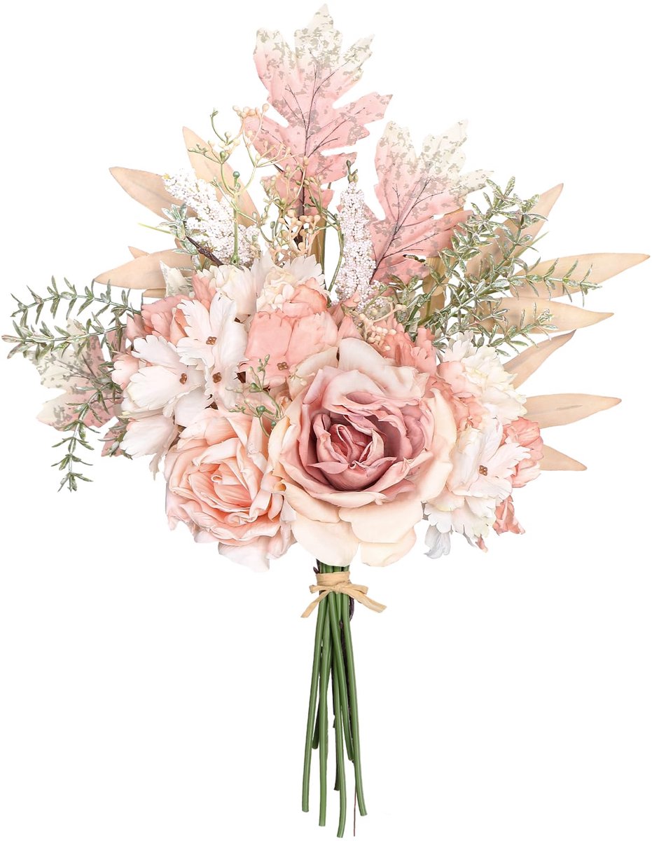 Ibenzoa Kunstmatige Hortensia Bloemenboeket voor Tafeldecoratie en Bruiloftsarrangementen in Roze-Champagne
