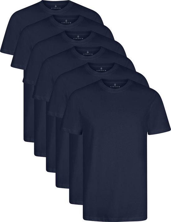 Lot de 6 t-shirts longs LINNICK - Col ras du cou - Manches courtes - Homme - 100 % Katoen - Dark Blue - Taille XL - Set de 6