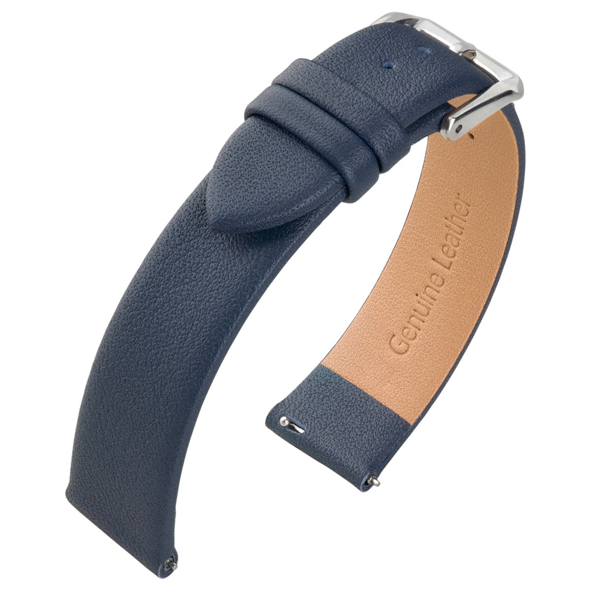 Horlogebandje Soepel Leer - Makkelijk Zelf te Verwisselen - Donkerblauw 14mm