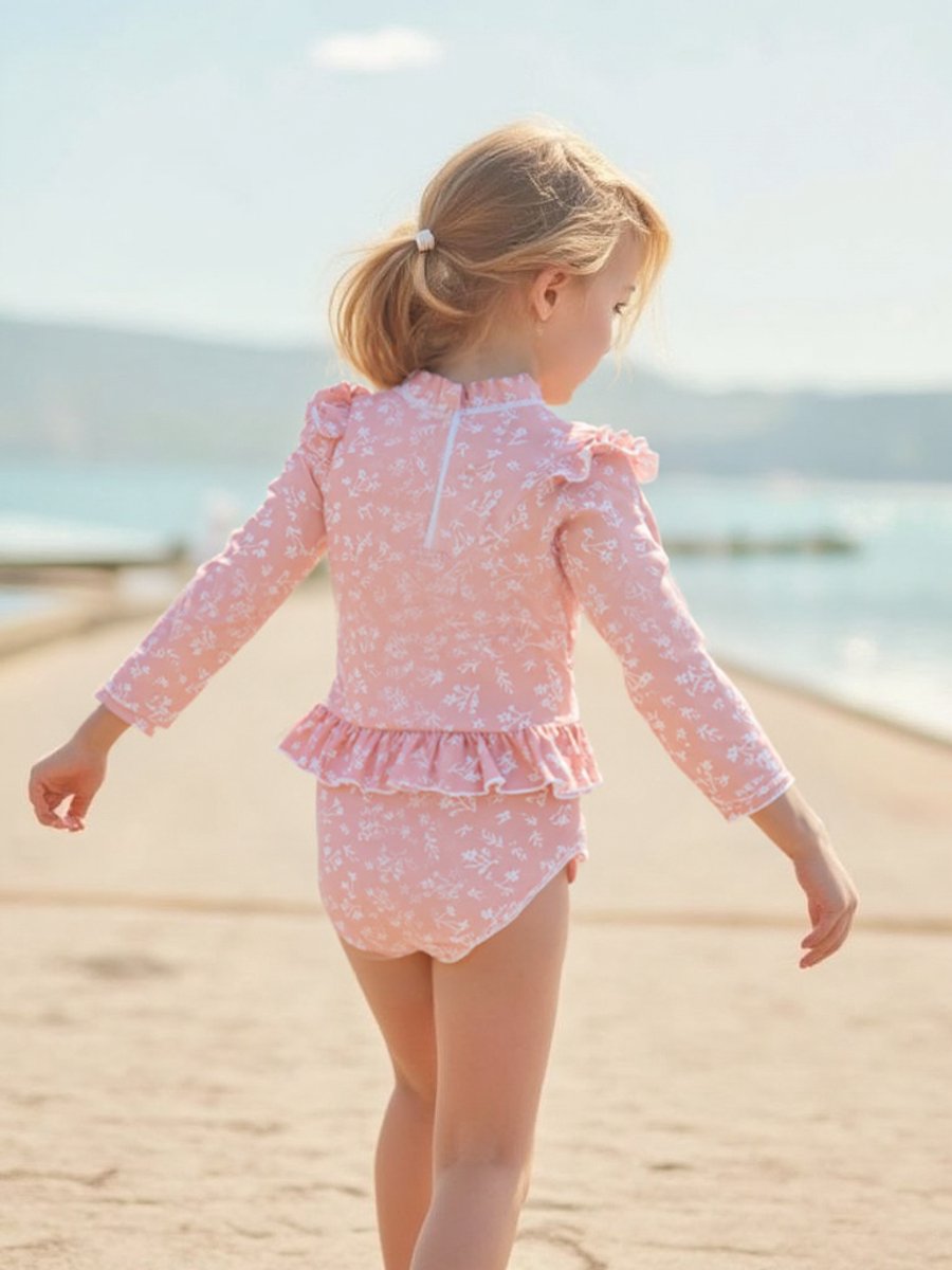 Joya Kids® Badpak Lange Mouw Oud Roze met Bloemen print met Ruches Meisjes | Zwempak met ruches UV Badpak Roze Gebloemd | Zwempak Lange Mouw UV Bescherming | Meisje Bikini Zomer | Kinderbadpak Peuter | | 5 - 6 Jaar — afbeelding 6