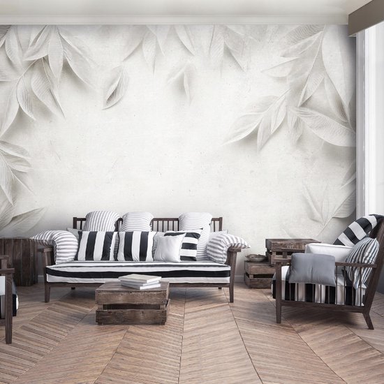 WALLARENA - Fotobehang - 400x280 cm - Betonnen bladeren fototapet voor keuken, slaapkamer en woonkamer