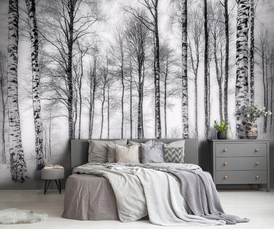 WALLARENA - Fotobehang - 150x105 cm - 3D afbeelding van berkenbomen in de natuur voor slaapkamer en woonkamer