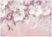 WALLARENA - Fotobehang - 200x140 cm - bloemen in roze beton voor slaapkamer en woonkamer
