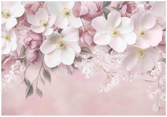 WALLARENA - Fotobehang - 200x140 cm - bloemen in roze beton voor slaapkamer en woonkamer