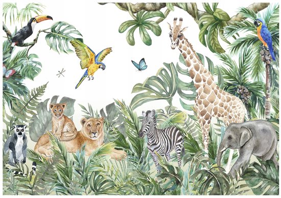 WALLARENA - Fotobehang - 300x210 cm - Fototapete voor kinderen met een jungle thema, dieren en safari