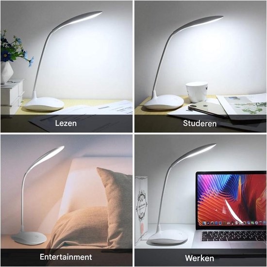 Bureaulamp LED - 360° flexibele bureaulamp - LED oplaadbare kleine bureaulamp - dimbaar - 3 helderheidsniveaus - USB oplaadbaar - geschikt voor studie, kantoorwerk — afbeelding 4