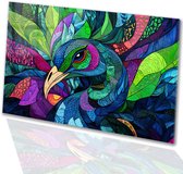 Pauw met kleurrijke abstractie - Pauw glas schilderijen - Wanddecoratie glas dier - Surrealistisch - Schilderij op acrylglas - Decoratie slaapkamer - Glasschilderij 120x80 cm