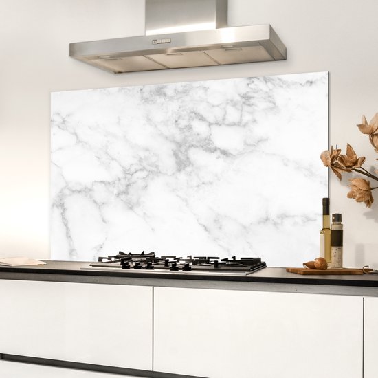 Spatscherm keuken 100x65 cm - Kookplaat achterwand Marmer - Wit - Grijs - Luxe - Marmerlook - Steen - Muurbeschermer - Spatwand fornuis - Hoogwaardig aluminium