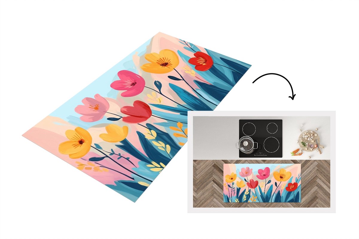 KitchenYeah Keukenloper 120x60 cm - Keukenmat vinyl Illustratie - Bloemen - Kleurrijk - Keukenmatten loper - Keuken vloerkleed tapijt