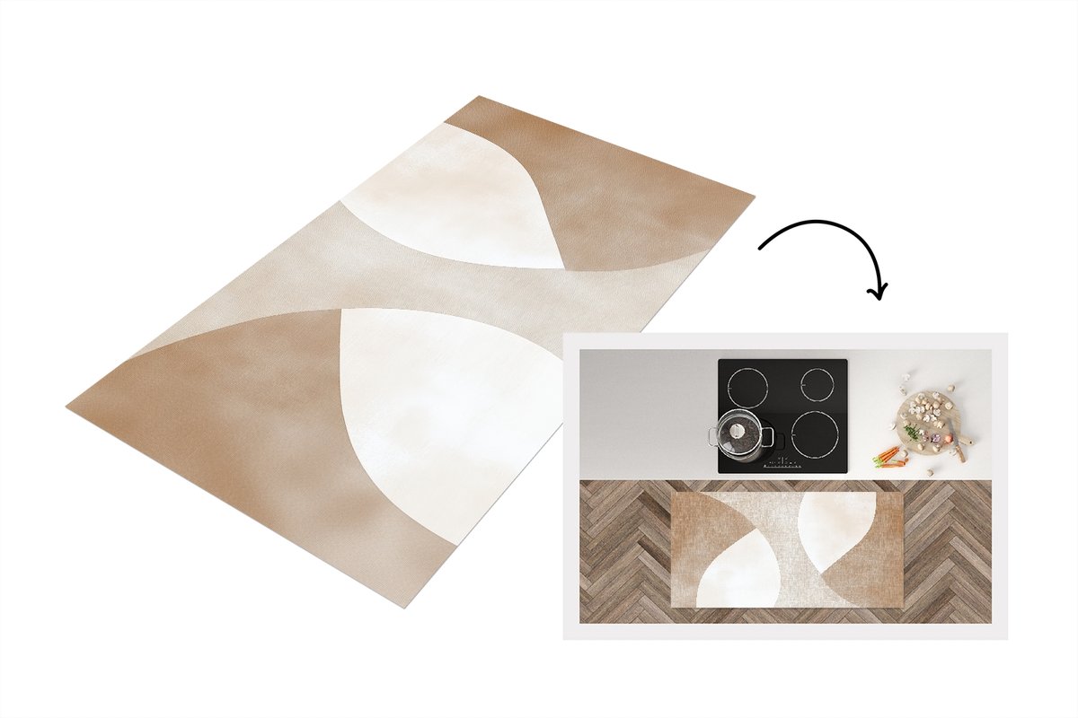 KitchenYeah Keukenloper 120x60 cm - Keukenmat vinyl Bruin - Japandi - Abstract - Keukenmatten loper - Keuken vloerkleed tapijt Japandi - Vlakken