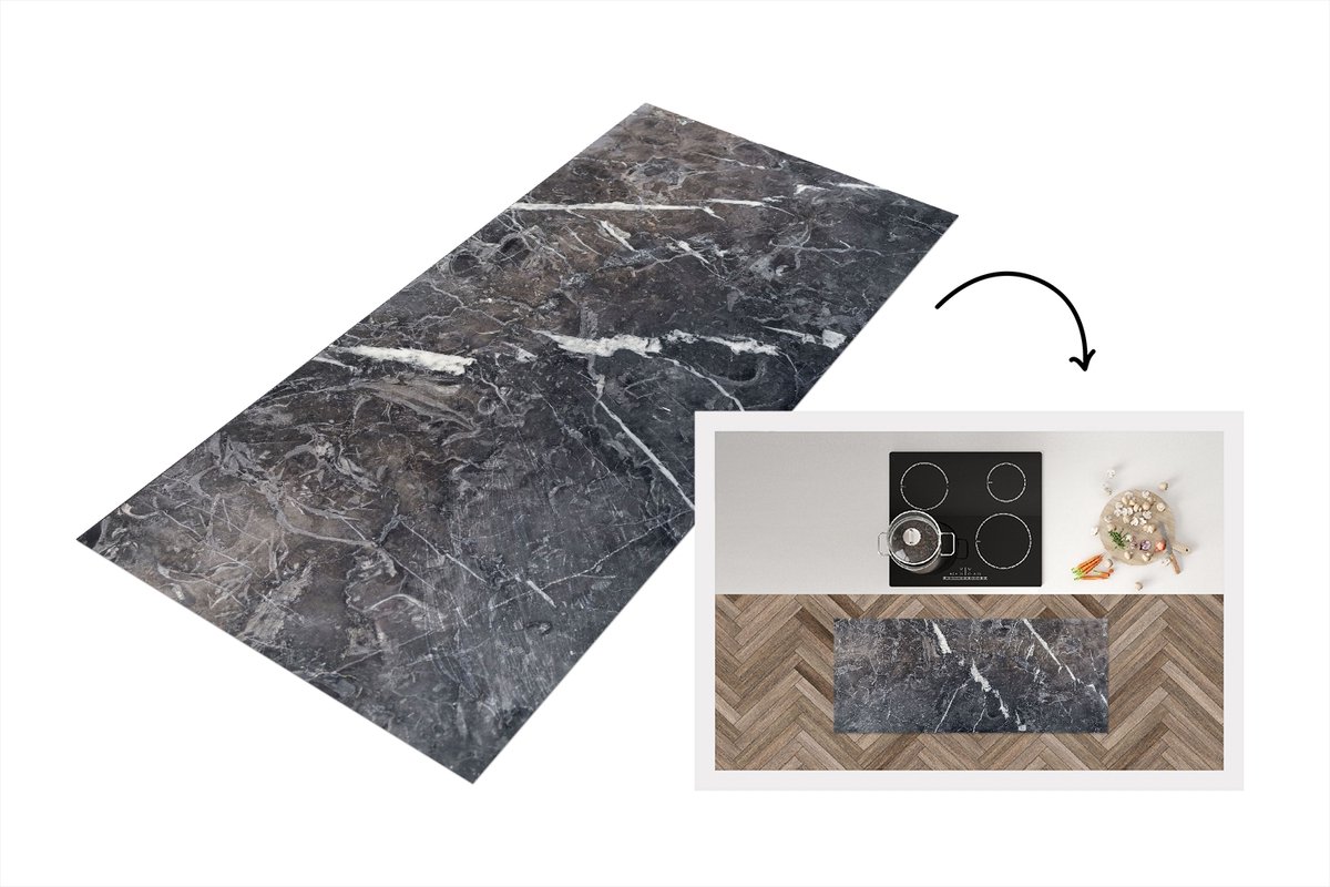 Keukenloper 120x50 cm - Keukenmat vinyl Marmer - Grijs - Wit - Keukenmatten loper - Keuken vloerkleed tapijt