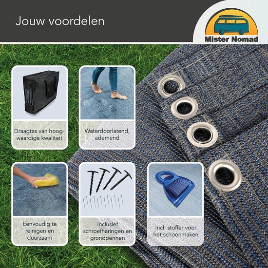 Tenttapijt 30 x 25 m hoogwaardig blauw/grijs gemaakt van polyethyleen - inclusief draagtas, T-haringen en stalen grondpennen