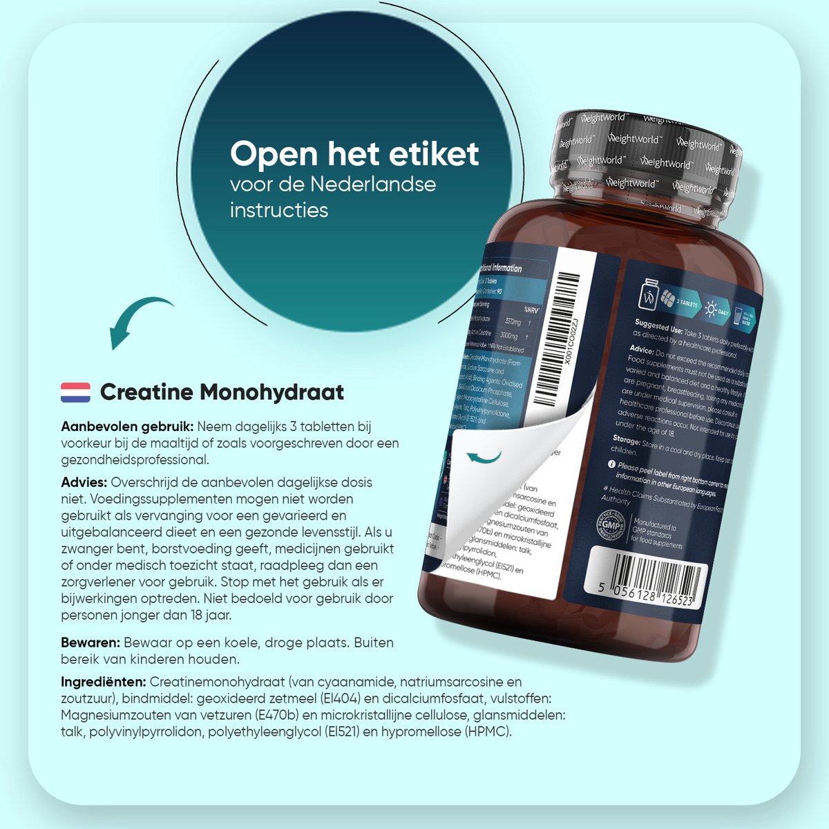 WeightWorld Creatine Monohydraat - 3000 mg - 270 vegan creatine monohydrate tabletten voor 3 maanden — afbeelding 5
