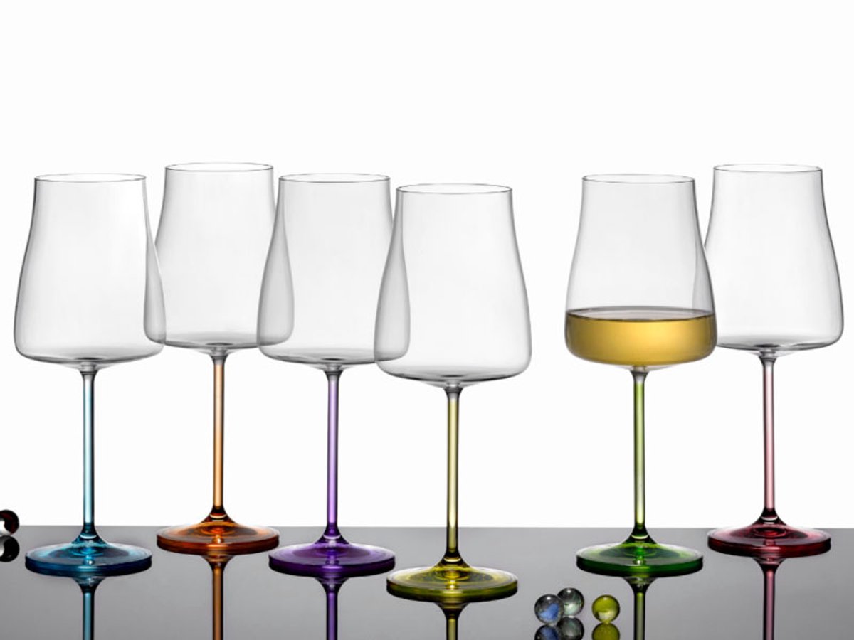 Gekleurde wijnglazen - RAINBOW FRESH - design kleur glazen - BOHEMIA KRISTAL - set 6 stuks voor witte rosé rode wijn - 6 kleuren - cadeauset