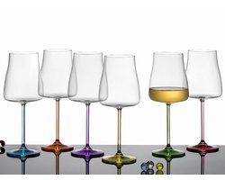 Gekleurde wijnglazen - RAINBOW FRESH - design kleur glazen - BOHEMIA KRISTAL - set 6 stuks voor witte rosé rode wijn - 6 kleuren - cadeauset