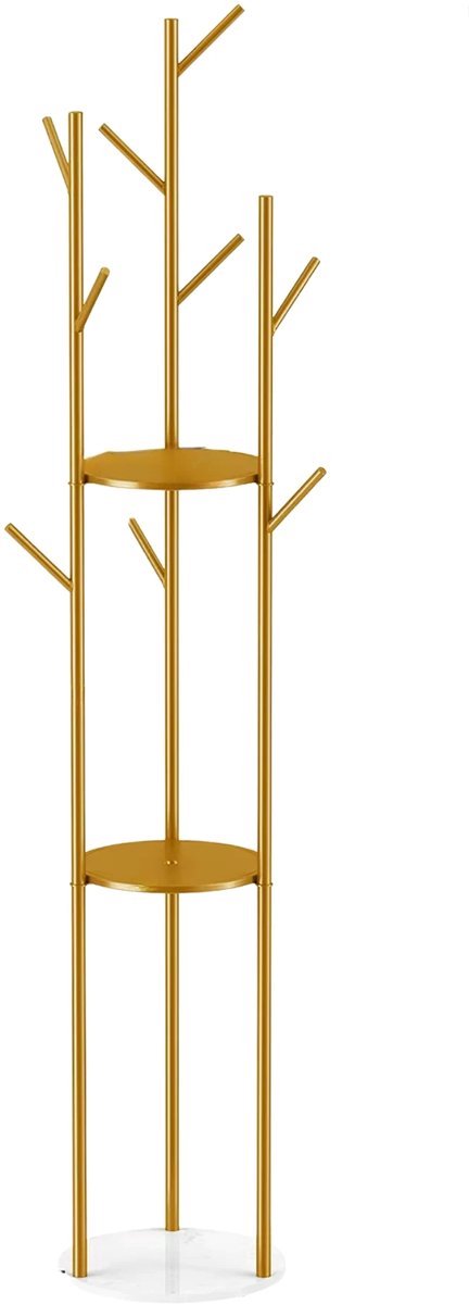 Happiq Kapstok Levino Tavien - Met gouden metaal - Voor Slaapkamer en kantoor - Staande kapstok - 2 lagen
