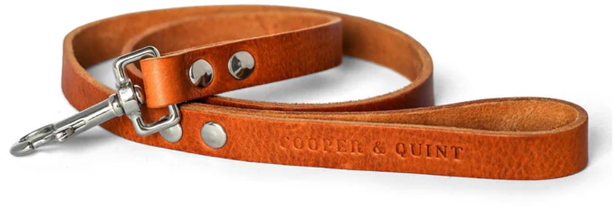 Cooper & Quint No Fuss Hondenriem Leer- Camel - Smal - 140cm - Zilver