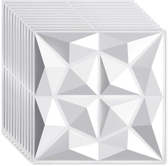 Carrelage adhésif 3D - Panneaux muraux 3D - 12 pièces - 50 x 50 cm - Sticker carrelage - Stickers Stickers muraux - Carrelage adhésif - Papier peint autocollant - Salon et salle de bain - Wit Diamant