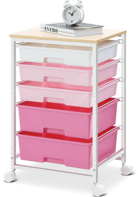 COSTWAY Rolwagen met 12 stapelbare laden, ladewagen, rolcontainer met metalen frame en legvlak, opbergwagen voor kantoor, woonkamer, 64 x 38 x 62 cm (roze