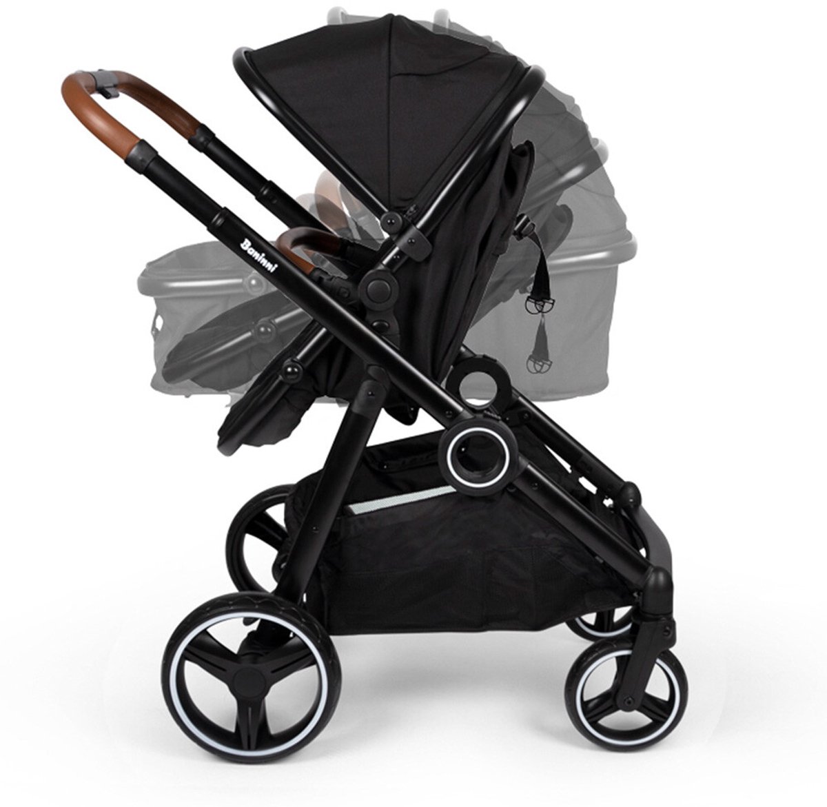 Baninni Luiz - Tweeling Kinderwagen - Duo Buggy - incl. 2 omvormbare zitjes & reiswiegjes - Geschikt voor 1 of 2 kindjes vanaf geboorte tot 22kg - Zwart — cadeau in Cadeau-ideeën - foto 7