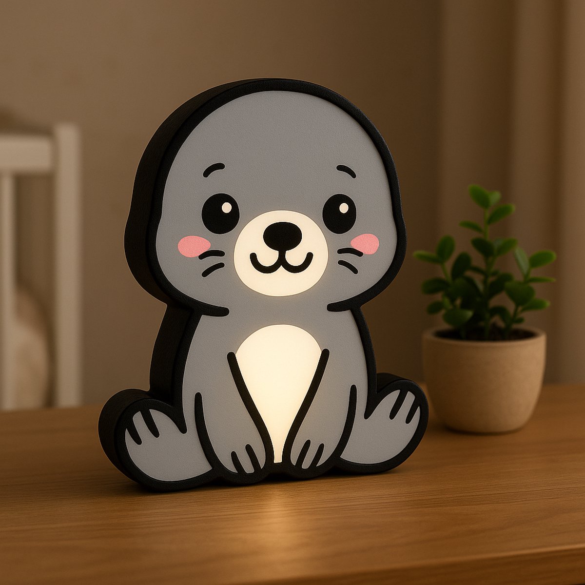 Cartoon Zeeleeuw Nachtlampje – 3D Dieren Lightbox met USB – Schattig Cadeau voor Kinderkam