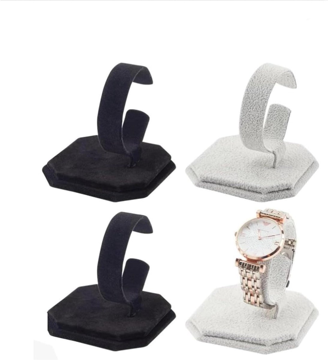 Allecto plus - Luxe fluwelen horlogeopbergstandaard voor 4 horloges - Pols horlogehouders - 2 kleuren.