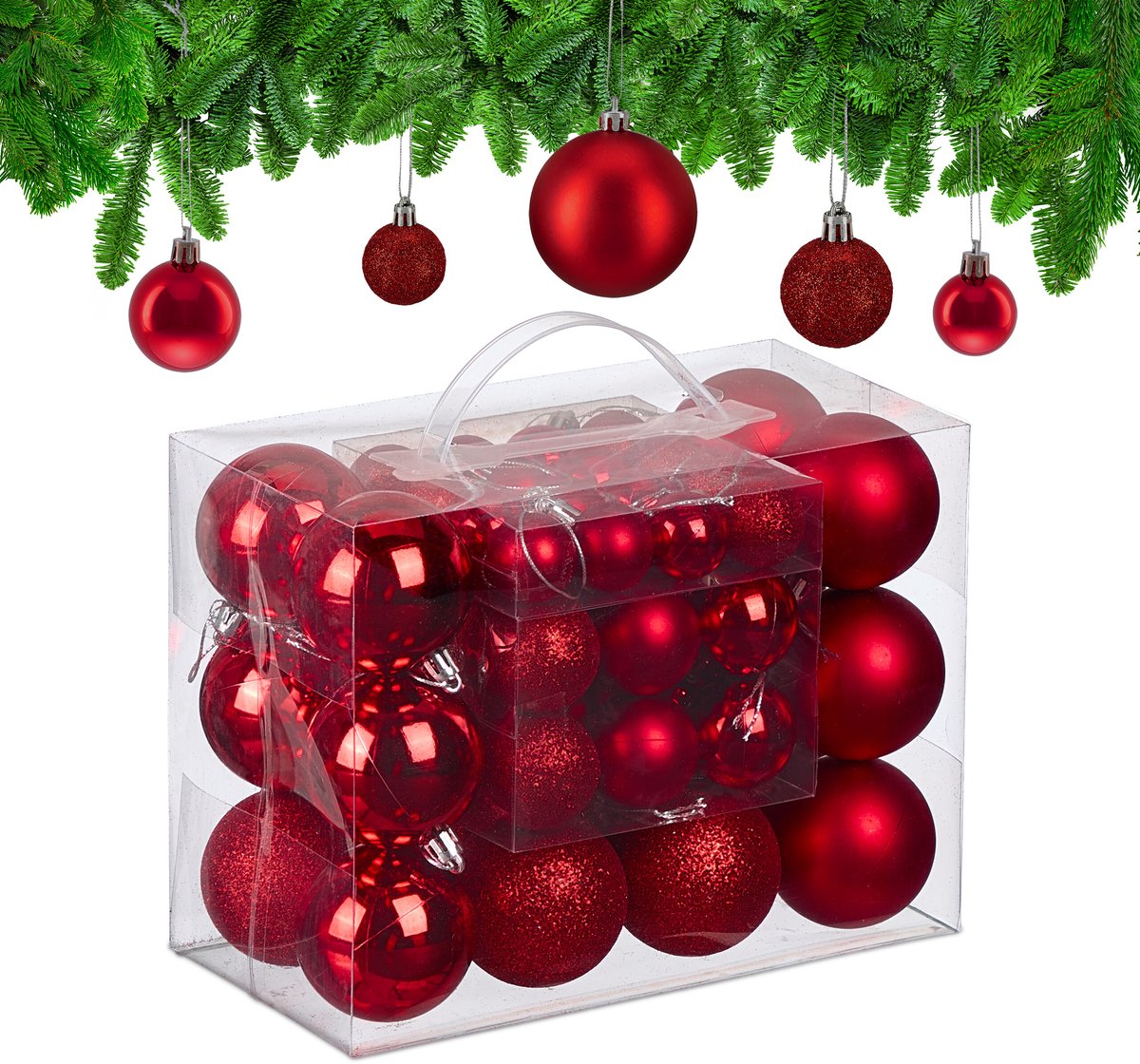 kerstballen set van 50 - Ø 3, 4 en 6 cm - plastic - onbreekbaar - rood