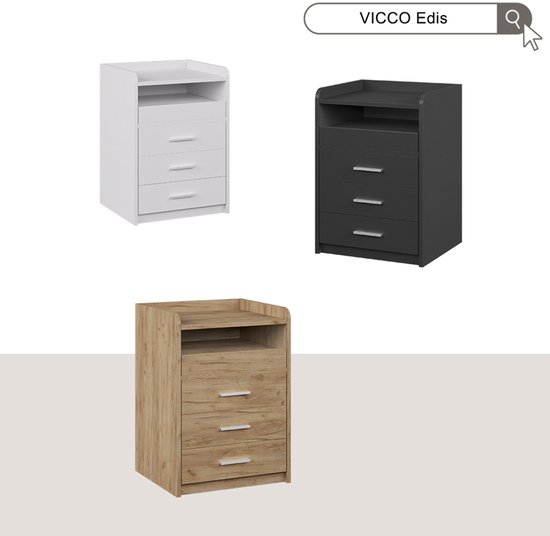 Vicco Nachtkastje Eliza Viking Oak Set Van 2 - Modern Met Lade En Open Vak