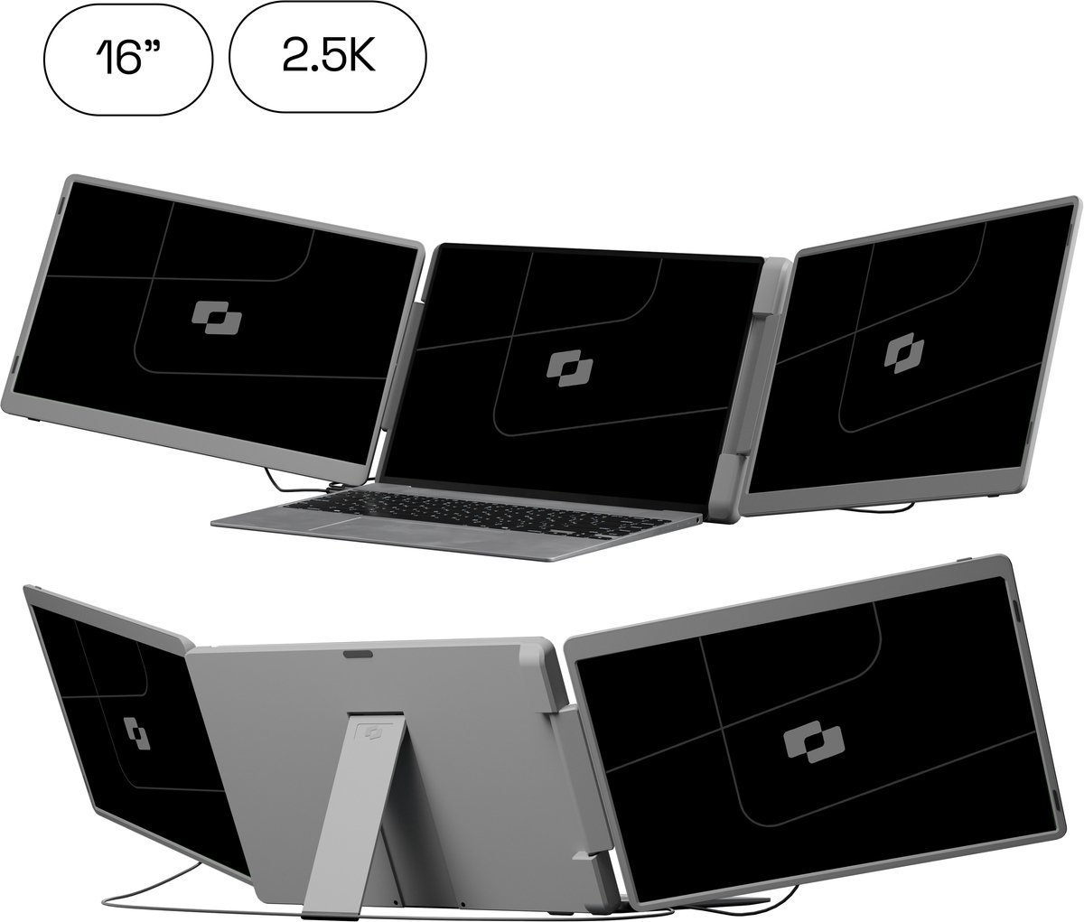 Screenmate® Dual Flip Portable Monitor 16” 2.5K - Draagbare Monitor met Beschermhoes - Extra Scherm Laptop - Draagbaar Beeldscherm - Grijs