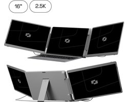 Screenmate® Dual Flip Portable Monitor 16” 2.5K - Draagbare Monitor met Beschermhoes - Extra Scherm Laptop - Draagbaar Beeldscherm - Grijs