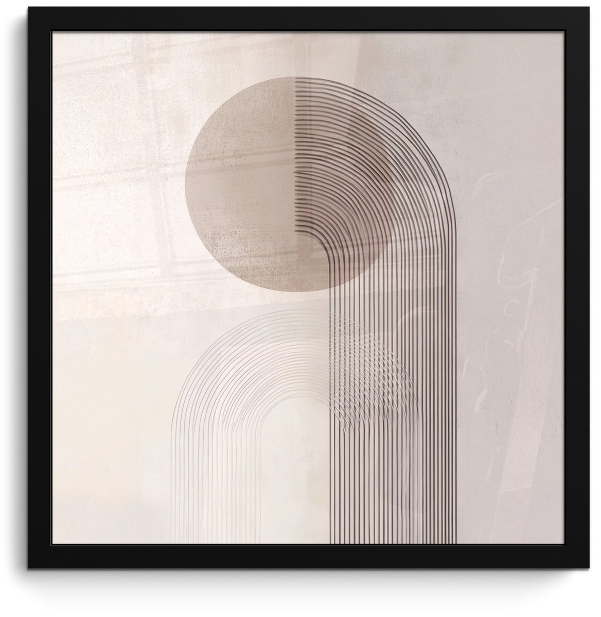 FrameYourWall Poster in lijst - Fotolijst 40x40 cm - Posters - Minimalistisch - Cirkel - Lichtgrijs - Posterlijst zwart - Decoratie - Wanddecoratie woonkamer - Muurdecoratie slaapkamer Minimalistisch - Cirkel - Lijnen