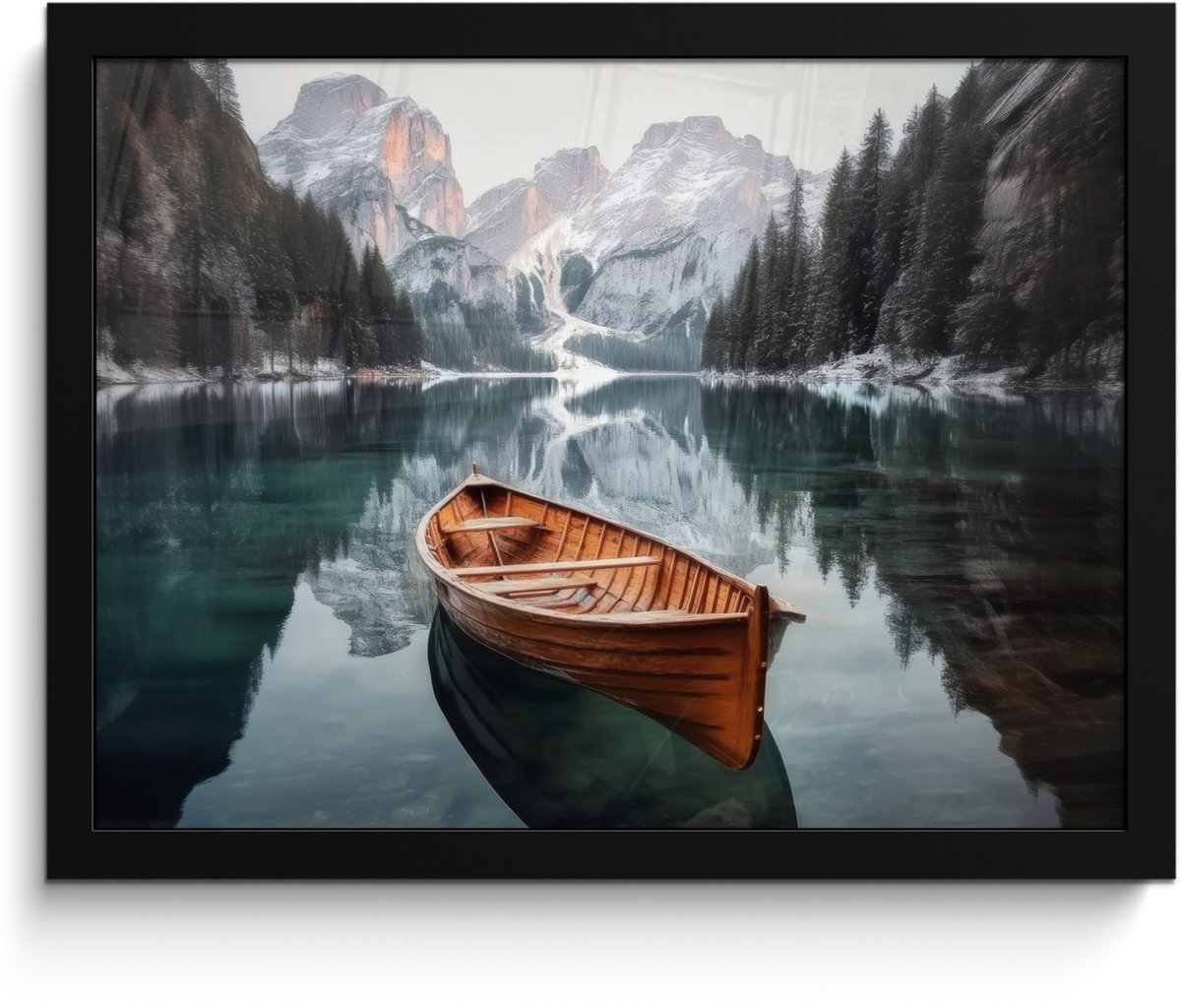 FrameYourWall Poster in lijst - Fotolijst 40x30 cm - Posters - Boot - Bergen - Natuur - Water - Posterlijst zwart - Decoratie - Wanddecoratie woonkamer - Muurdecoratie slaapkamer