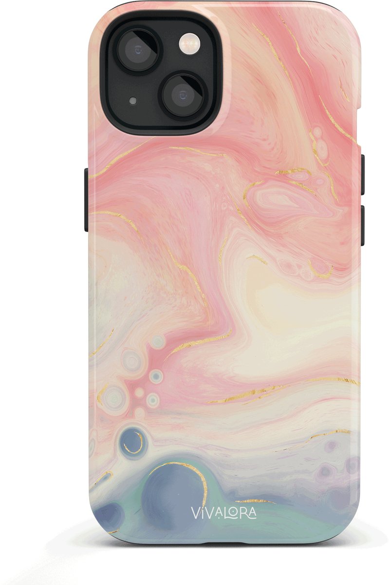 VivaLora Tough Telefoonhoesje iPhone 13 Mini met MagSafe - Bubble Swirl Print - 2-in-1 Phone Case - Hard Case & Siliconen Backcover - Extra Bescherming - Shockproof Cover - Marble Roze