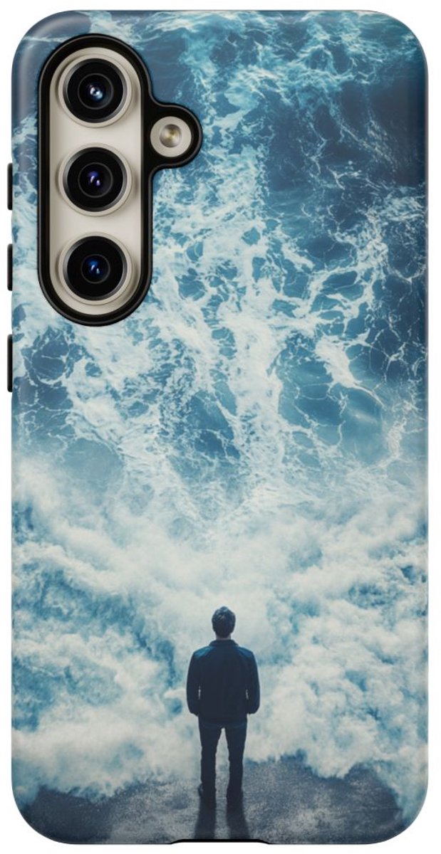 Man Tegenover Oceaangolven – Telefoonhoesje Geschikt voor Samsung Galaxy S24