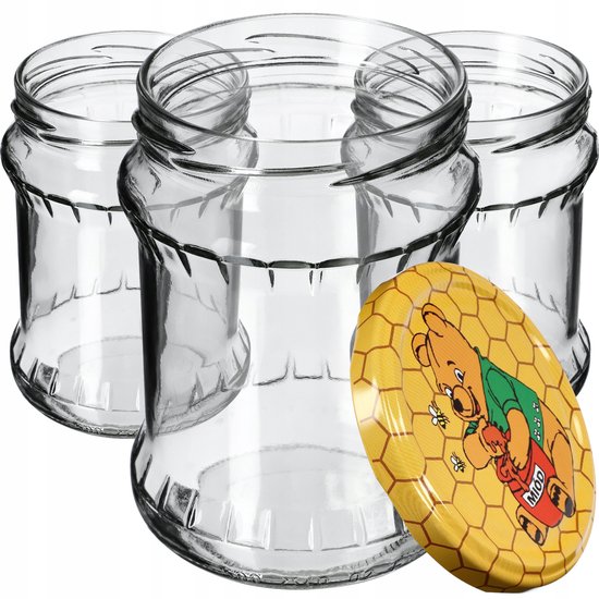 KADAX Inmaakpotten, 500 ml, bewaarpotten met schroefdeksel, inmaakpotten, jampot, voorraadpot, conservenglas, ronde potten (Winnie de Poeh, 8 stuks)
