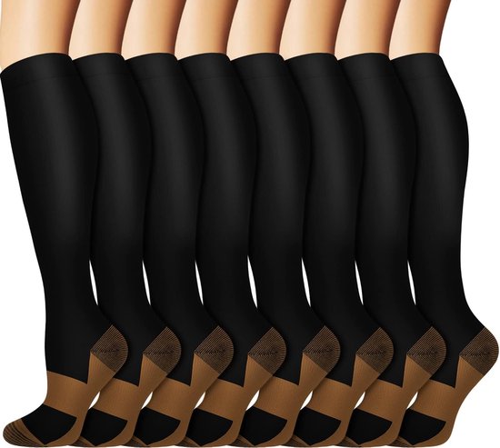 ACWOO Compressiesokken, 2 paar 15-20 mmHg compressiekousen voor vrouwen en mannen, compressiekousen voor atletiek, fietsen, hardlopen, vliegreizen (zwart, L/XL
