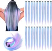 Lot de 12 extensions de cheveux à clipser pour filles, 55 cm, dégradé violet-bleu, raides, pour cosplay
