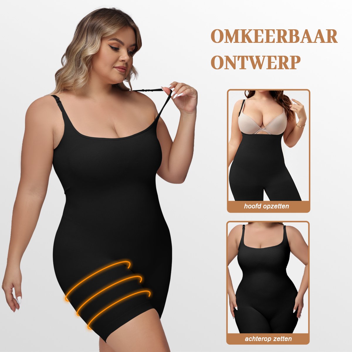 MEETHOO Shapewear voor dames in grote maten - Full Bodysuit - Seamless - Shapewear - Corrigerende bodysuit dames- Shaper - Corrigende ondergoed - Butt & Chest Lift - Omkeerbaar-Zwart-4XL