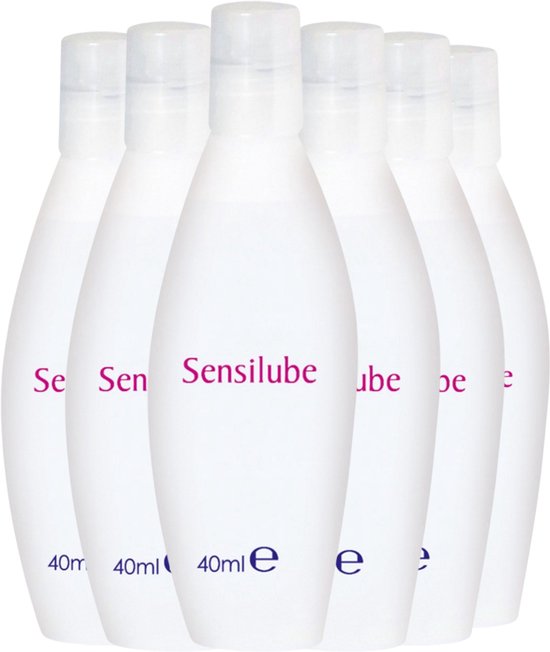 Zes witte flesjes KY Sensilube met transparante dop, 40ml.