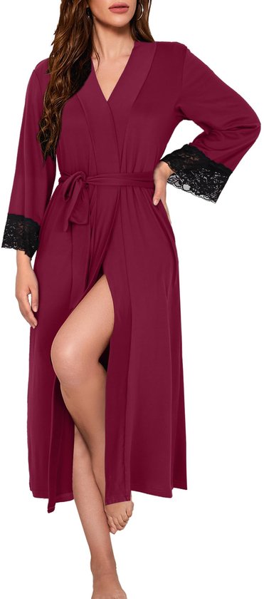 Lovasy Badjas Dames Wafel Piqué 3/4 Mouw Saunajas Wafel Brei Kamerjas Zachte Lichtgewicht Knielange Loungewear Met Riemzakken Legergroen L